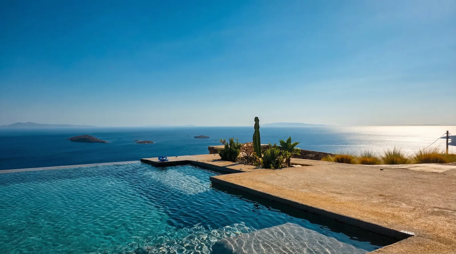 Infinity pool edge with Aegean sea view